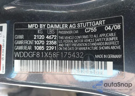 2008 Mercedes-Benz C 300 Luxury 4Matic/Sport 4Matic z USA, uszkodzony, nr VIN WDDGF81X58F175432